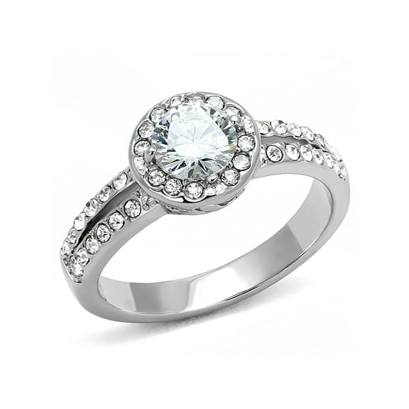 6x6mm Round CZ Center Stainless Steel Non Tarnish Womens Promise Ring - Size 8