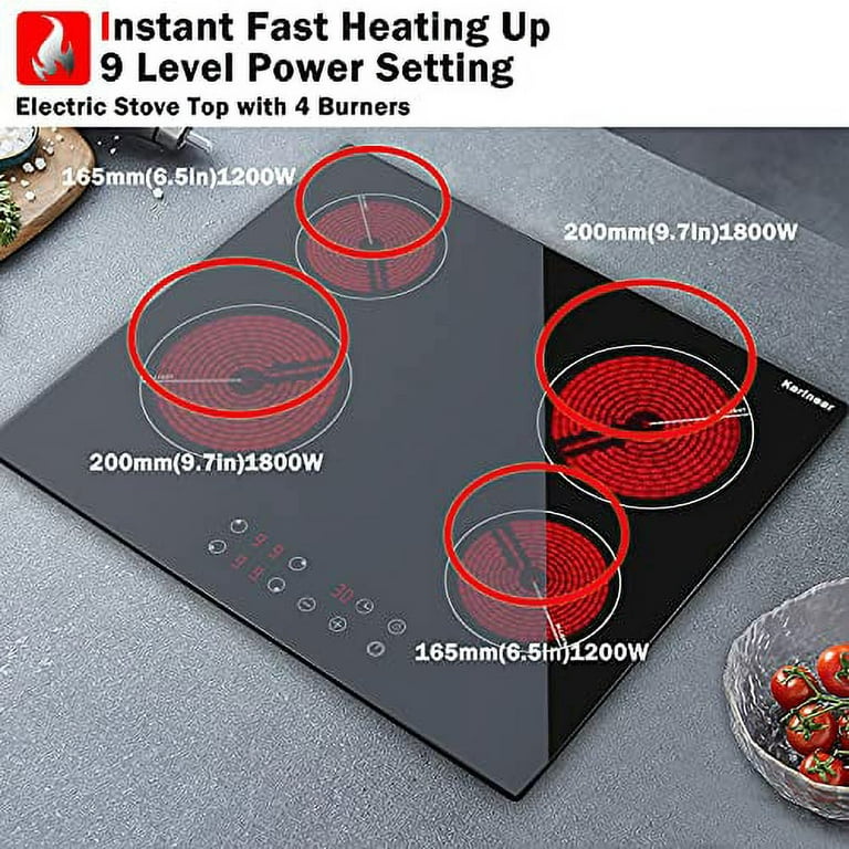  Karinear 2 Burners Electric Cooktop, 120v Plug in Ceramic  Cooktop, 12 Inch Countertop & Built-in Electric Stove Top with Child Safety  Lock, Timer, Over-Temperature Protection, Sensor Touch Control : Appliances