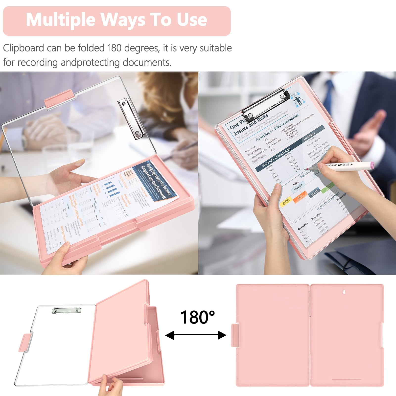 Clipboard with Storage,Heavy Duty Clip Boards 8.5x11 with 2 Storage Case,Clear Visible Top Panel Storage Clipboards,Side Opening Clip Boards,Nursing Clipboard Folder Case for Office Supplies-Purple