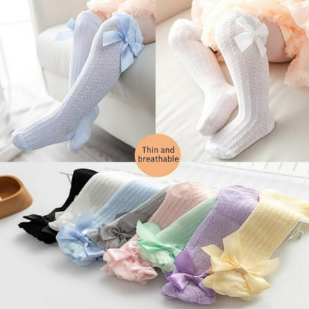 

PIYU Children Girls Socks Bow Knee High Fishnet Socks Baby Toddler Bow Mid Tube Socks Spring And Summer Hollow Socks For 0-3 Y
