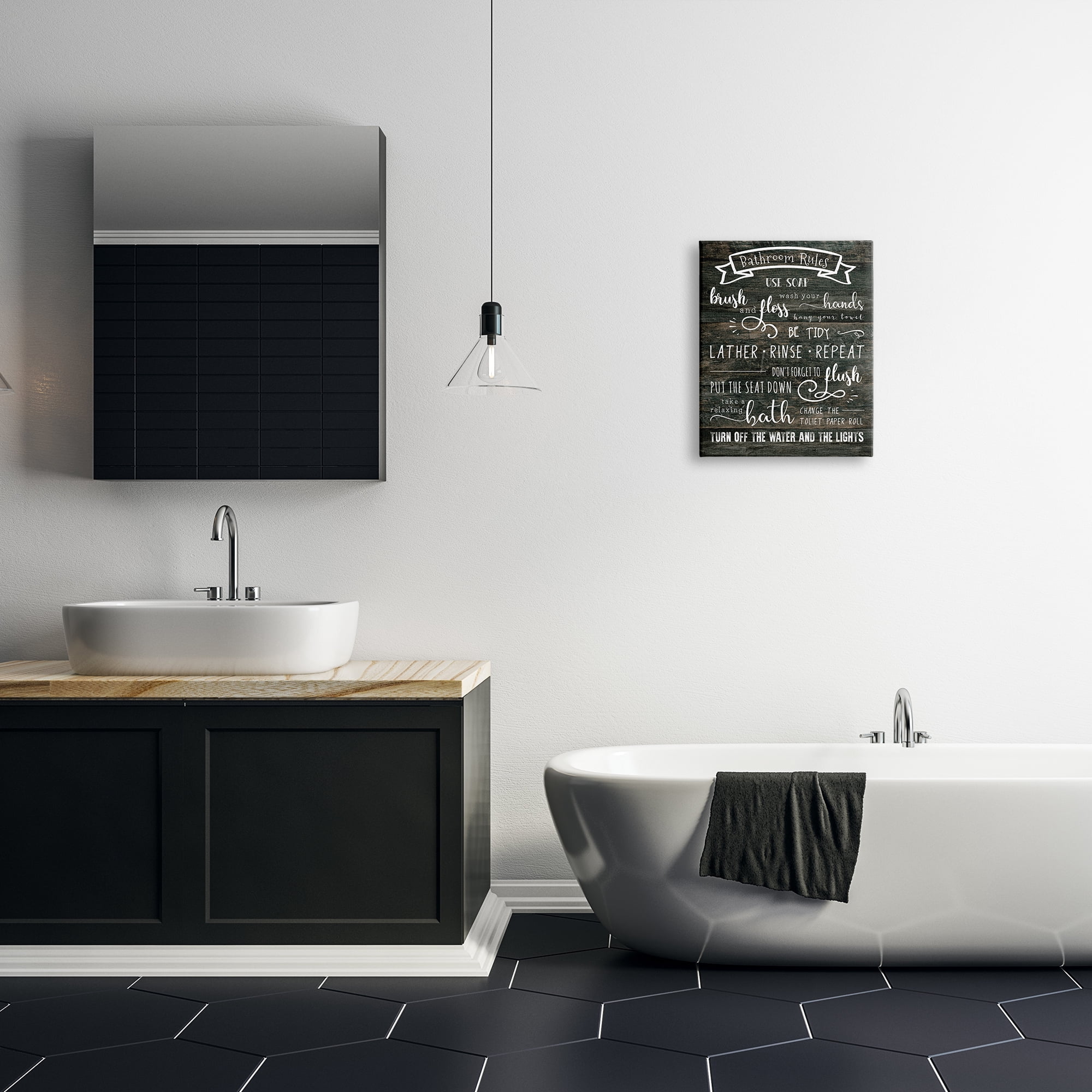 Stupell Industries Rustic Bathroom Rules Sign Good Hygiene List Graphic Art Gallery-Wrapped Canvas Print Wall Art, 16x20, by CAD