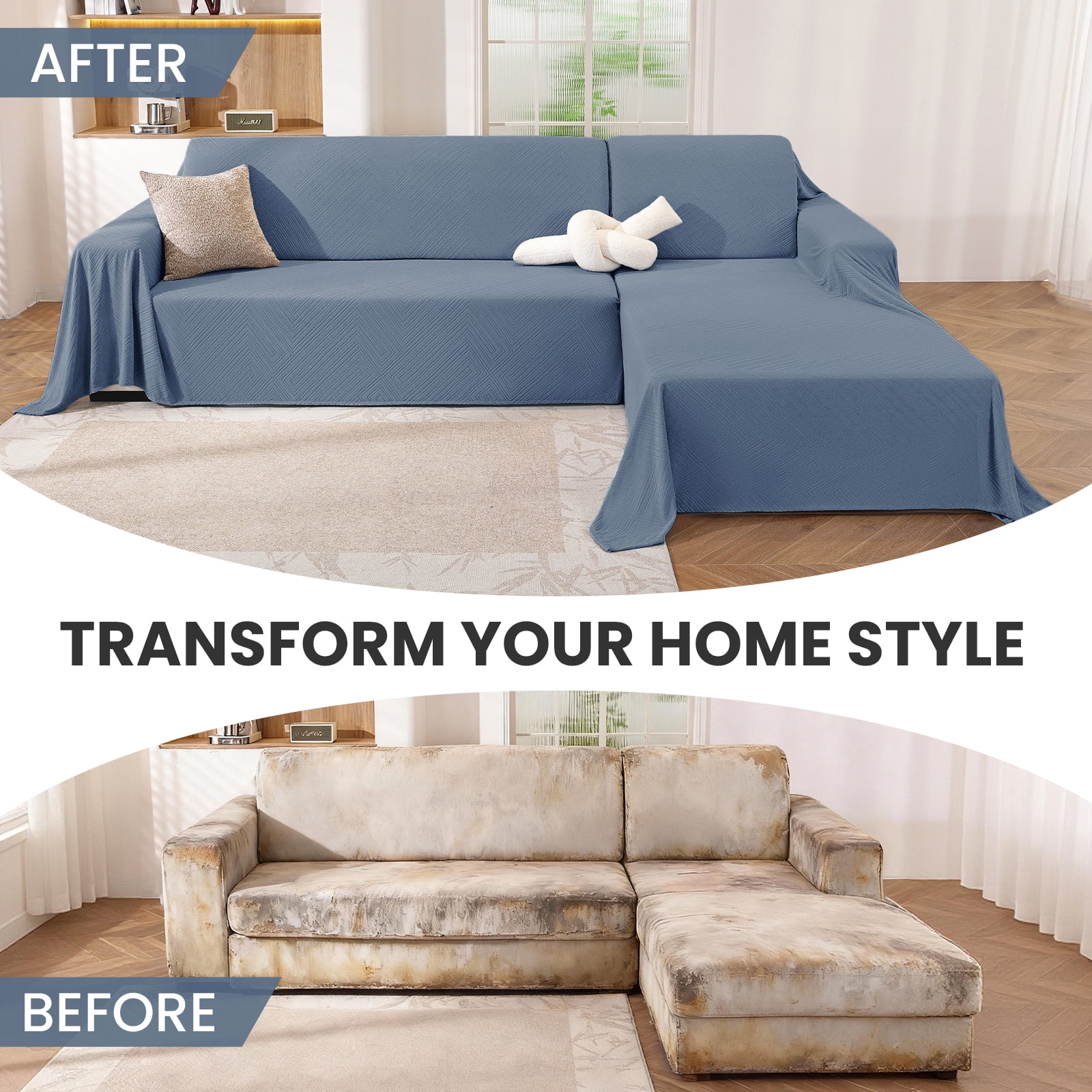 JIATER Couch Covers for L Shaped Sectional Sofa Covers 2-Piece Stretch Throw Sofa Slipcovers,Blue