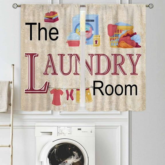 Laundry Room Curtains for Windows, Vintage Farmhouse Rustic Wash Dry Clothes Quotes Words Vintage Laundry Drapes Treatments for Kitchen Living Room Bedroom Bathroom Windows 2 Panels, 84"x63" Inch