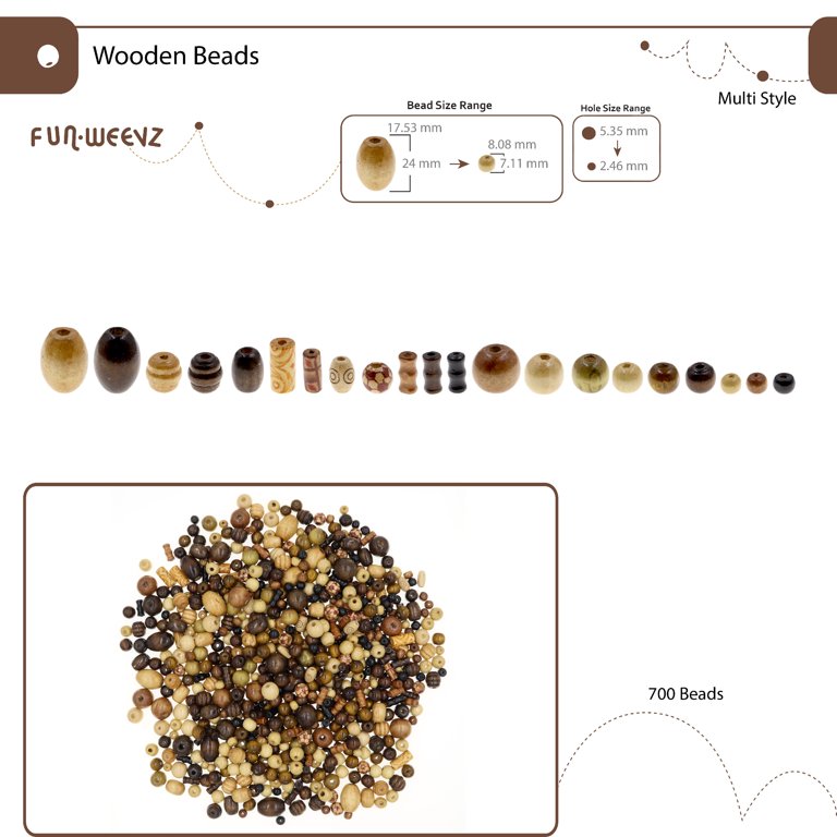 Fun-Weevz 700 PCS Wooden Beads for Jewelry Making Adults, Assorted