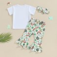 thumbnail image 3 of Bagilaanoe 3Pcs Baby Girl Holiday Clothing Sets Toddler Letter Print Short Sleeve T-shirt Tops + Flare Trousers + Headband 6M 12M 18M 24M 3T 4T 5T Kids Spring Pants Set, 3 of 7