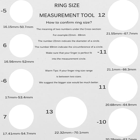KALLORY 2-Pack Ring Size Chart Measuring Ruler White Cardboard for Accurate Individual Ring Measurement