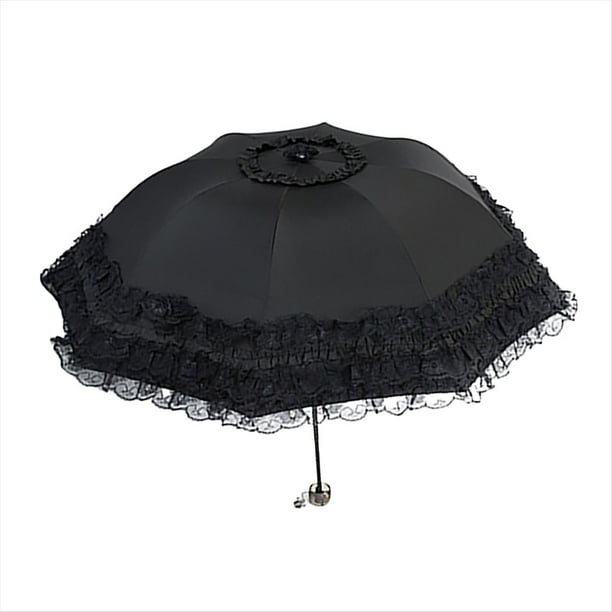 Sombrilla de Encaje con Protección UV, Pegamento Negro Grueso, Doble Uso, Portátil, para Mujer.