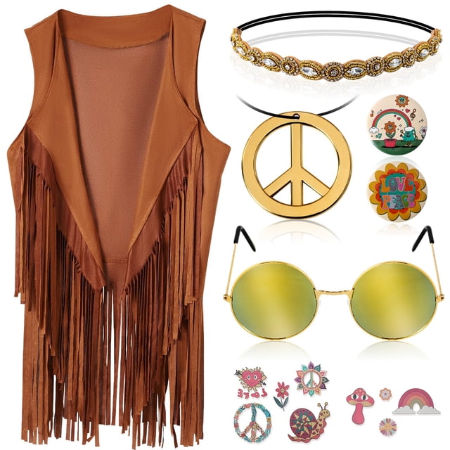 Disfraz de fiesta de los años 60 y 70 para mujer, conjunto de ropa hippie para Halloween