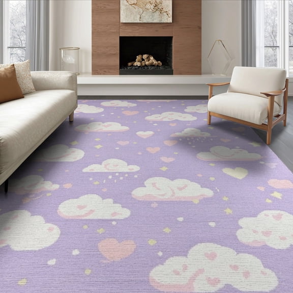 ODIKA 8'x10' Washable Area Rug Durable, Non-Slip Purple Dreamy Circle Motif Ombre Gradient Watercolor Contemporary for Living Room, Under Sectional, Family