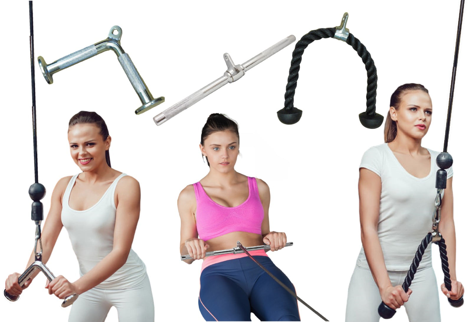 Fitness Triceps Rope Handle Bar Pulley System Home Gym Cable Attachment 