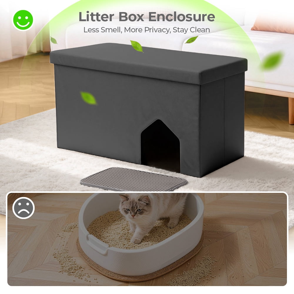 DOMIPET Cat Litter Box Enclosure Furniture Hidden, 3 IN 1 Cat Washroom Bench Storage Cabinet, Extra Large 35.4'' x 19.7'' x 19.7'', Dog Proof, Easy Clean, Easy Assembly