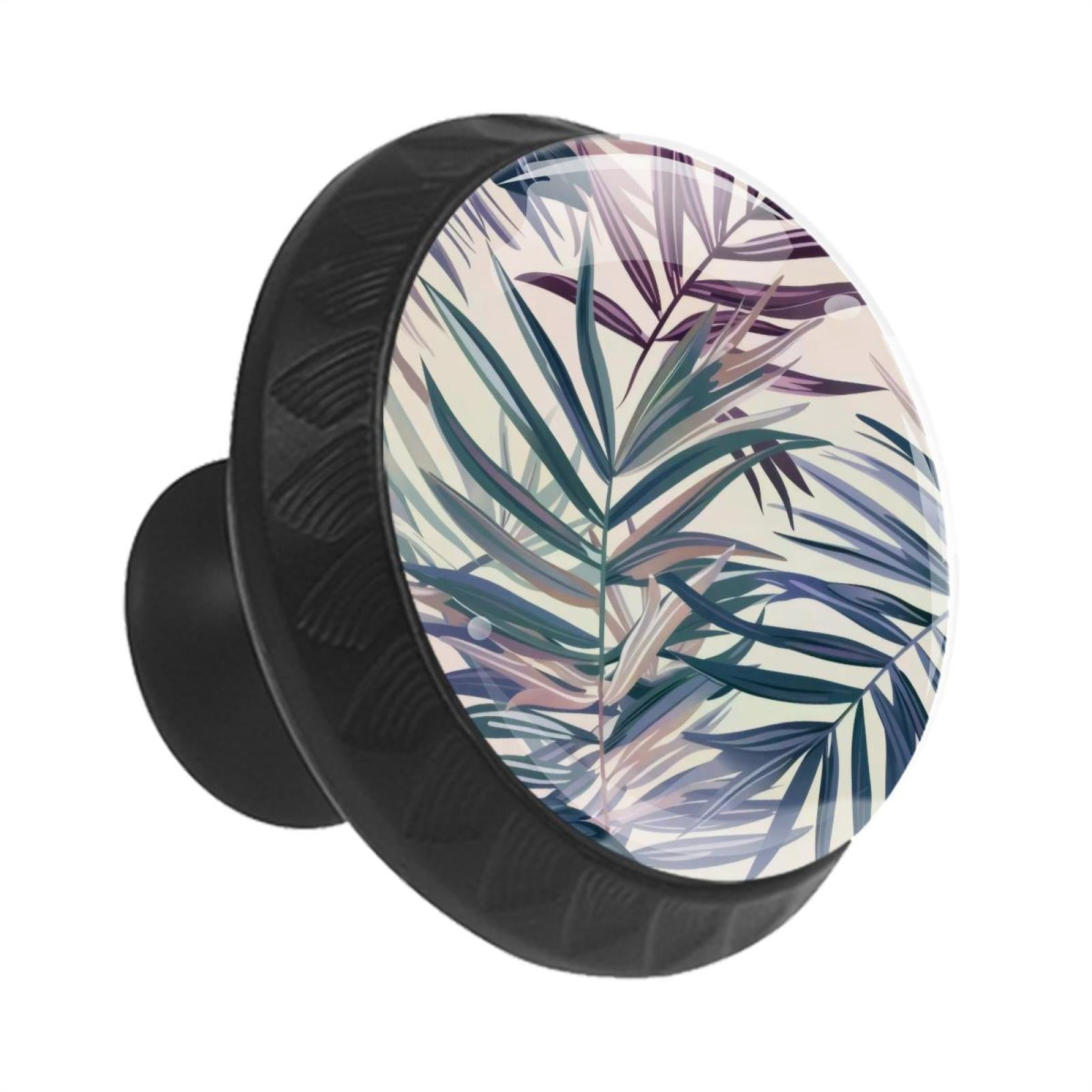 12 Pack Cupboard Knobs Crystal Clear Glass Cabinet Pulls, Round Knobs With Screws, Dresser Drawers Wardrobe Furniture Knobs Tropical Leaves in Pastel Colors