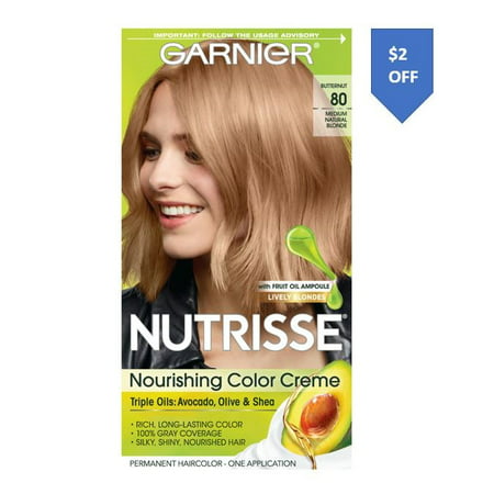 Garnier Nutrisse Nourishing Hair Color Creme (Blondes), 80 Medium Natural Blonde (Butternut), 1 (Best Highlights For Medium Brown Hair)