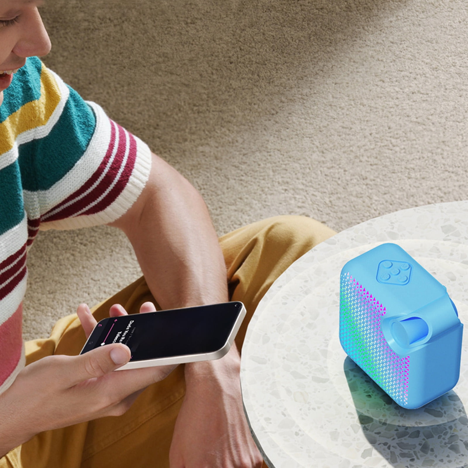 LACKUST RGB Bluetooth Speaker 5.3, Low Latency Wireless Desktop Speaker with Colorful LED Lights, Long Battery Life, Room-Filling Sound for Gaming/Party - Blue