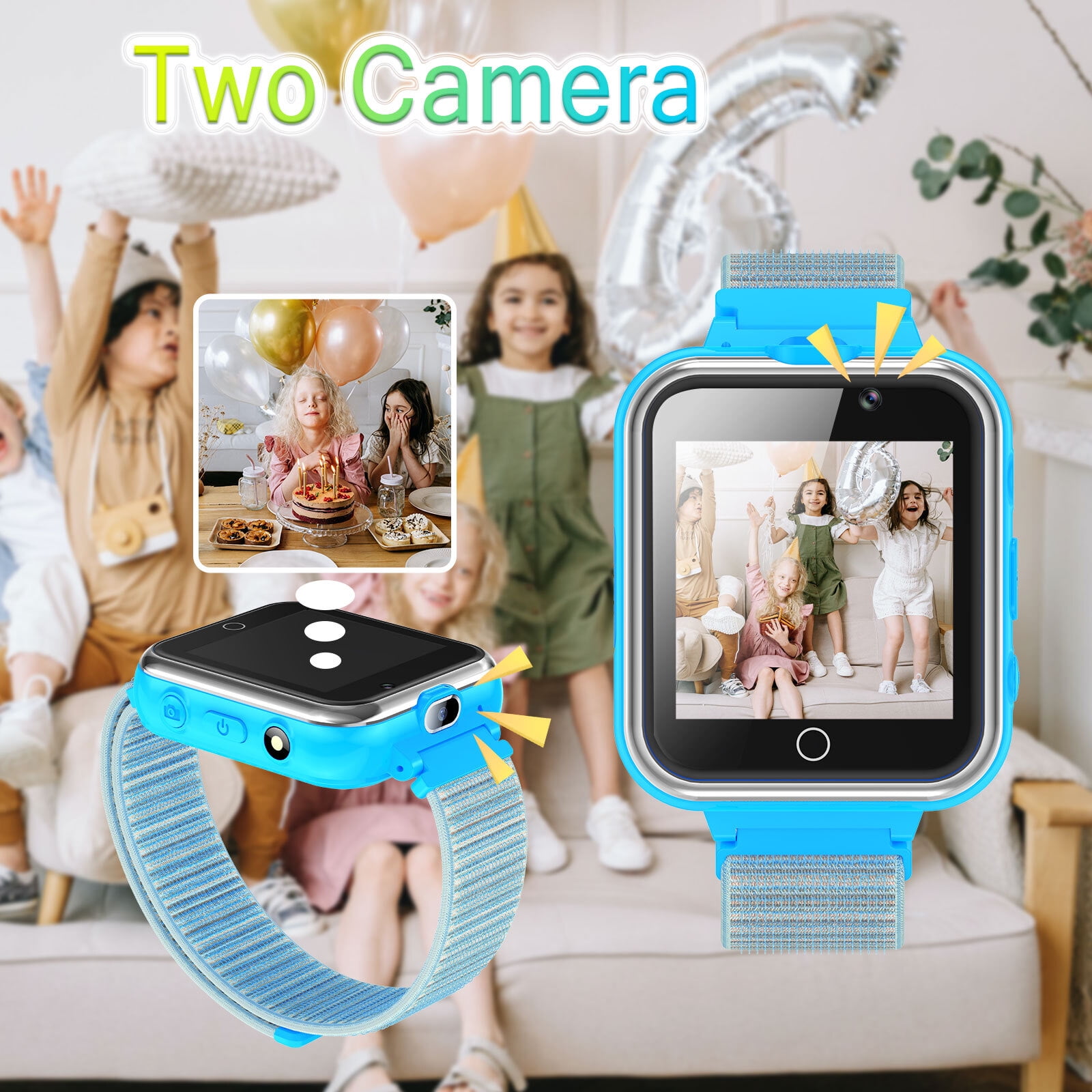 PTHTECHUS X32-Blue Kids Smartwatch with Dual Camera, 24 Games, MP3 & More, Blue with Nylon Band