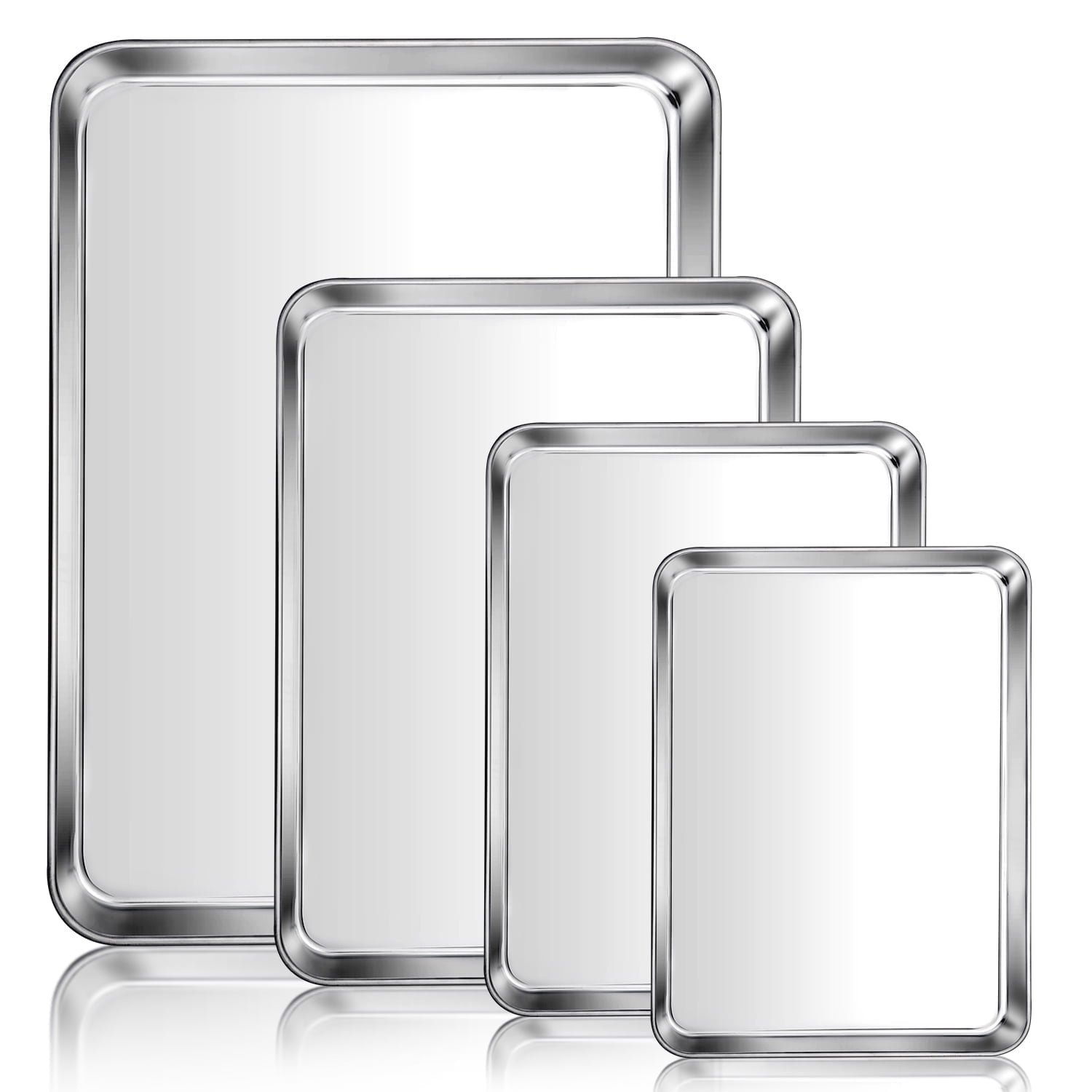 Vesteel Baking Sheet Set of 4 (16/12/10.5/9 inch), Stainless Steel Baking Pan Tray Cookie Sheet, Healthy& Dishwasher Safe