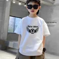 thumbnail image 3 of Ropa de moda con estampado de estrellas de fútbol para niños, camiseta de algodón negra de manga corta de verano para niños y niñas, camisetas deportivas, 3 of 5