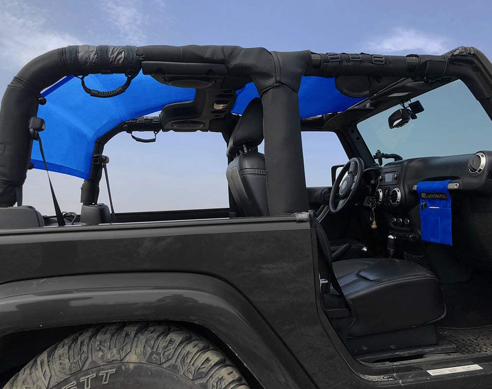 Shadeidea Sun Shade for Jeep Wrangler JK (2007-2018) Door Sunshade Top  Front+Rear+Trunk-Blue Mesh Screen Cover UV Blocker with Grab Bag Storage  Pouch-10 Years Warranty