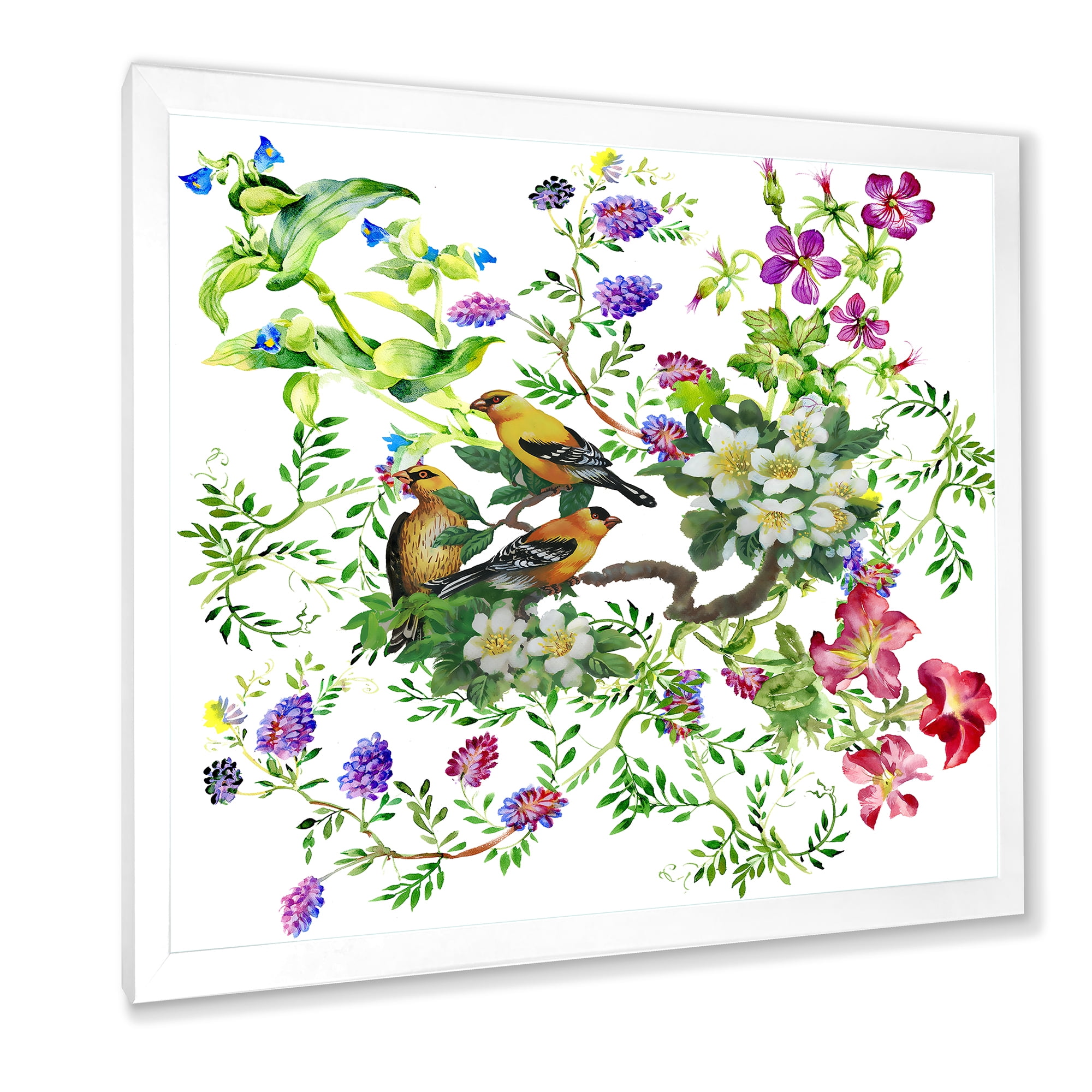 Designart 'Tropical Birds Sitting On Blooming Tree' Traditional Framed Art Print