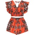 thumbnail image 2 of Ensemble 2 Pcs Boho Manches Papillon Nœud devant Crop Top avec Shorts, 2 of 6