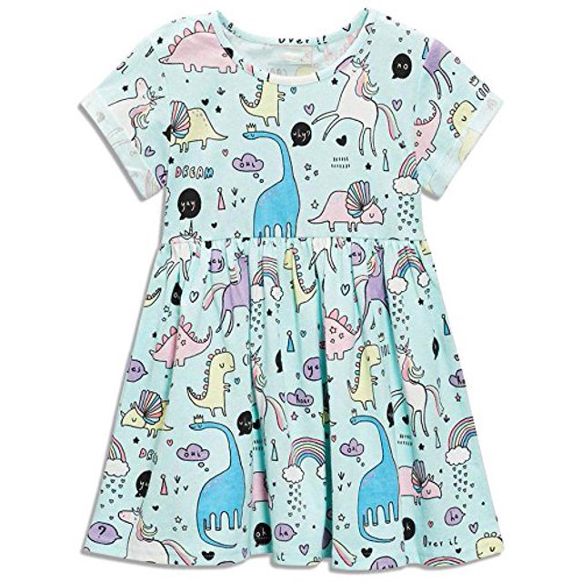 Bebé Niña Dinosaurio Vestidos De Verano Ropa De Manga Corta Trajes Casuales 2T Azul