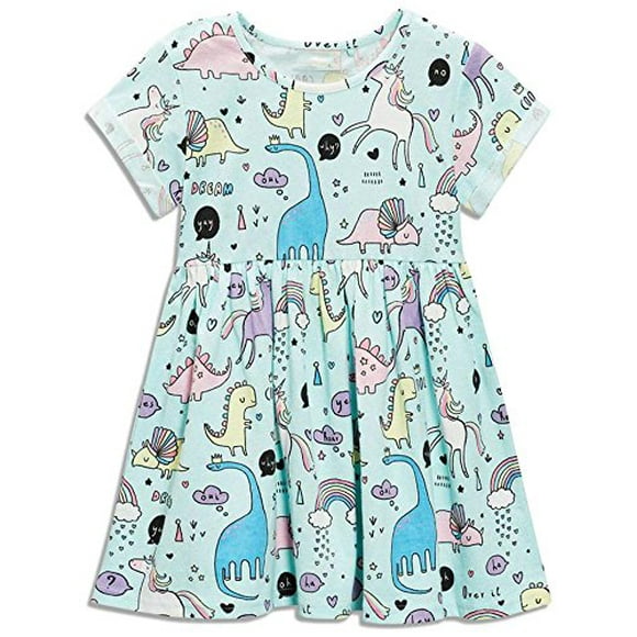 Bebé Niña Dinosaurio Vestidos De Verano Ropa De Manga Corta Trajes Casuales 2T Azul