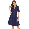 thumbnail image 1 of MintLimit Women's 1950s Vintage Wrap Deep V Neck Half Sleeve Retro Cocktail Swing Dress, 1 of 4