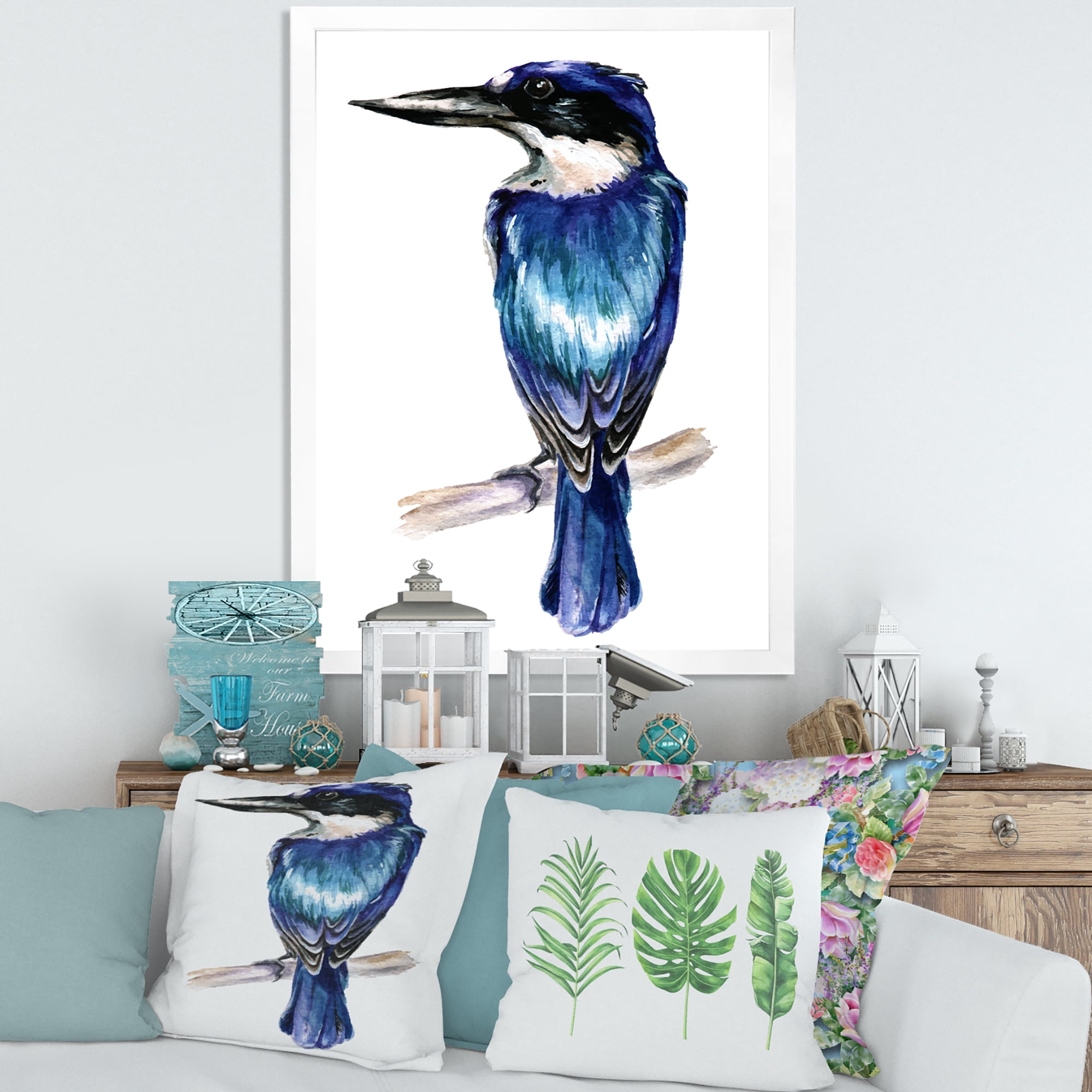 Designart 'Style Blue Kingfisher Bird' Traditional Framed Art Print