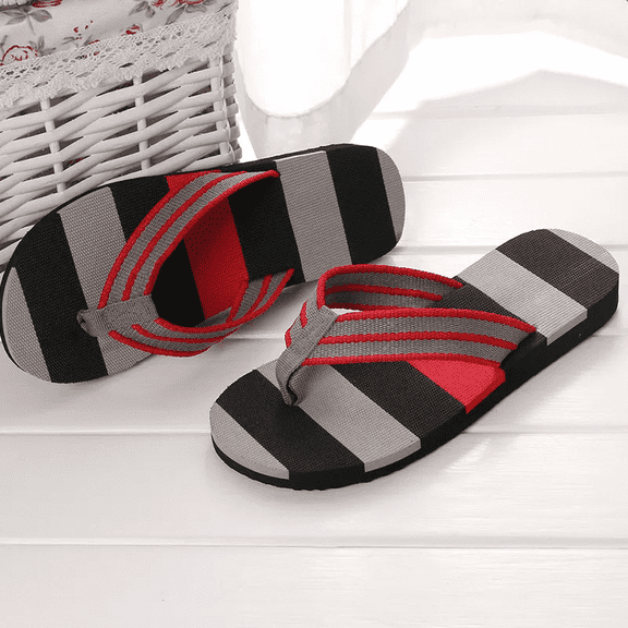 Men’s Casual Lightweight Flip-Flops, Cushioned Footbed Flexible Straps, Striped, Size 10
