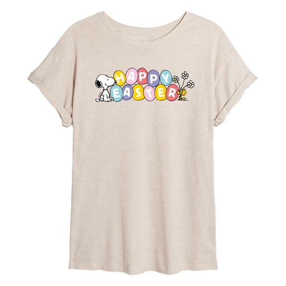 Peanuts - Happy Easter Color Eggs - Juniors Oversized Graphic T-Shirt