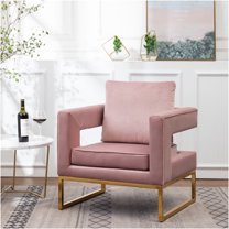JERFIT Pink Velvet Accent Chair with Gold Metal Frame, Modern Upholstered Armchair for Living Room, Bedroom, Lounge