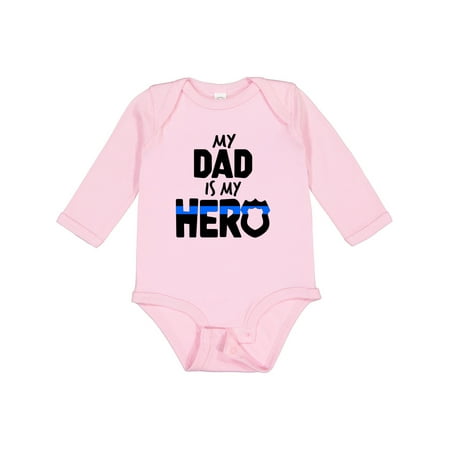 

Inktastic My Dad is My Hero Police Officer Family Gift Baby Boy or Baby Girl Long Sleeve Bodysuit