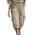 thumbnail image 3 of Womens Cargo Capri Pants, Elastic Waist Drawstring Cropped Pants with Multi Pockets, Outdoor, Walking Casual Workout Wear | VerBelle,Khaki L, 3 of 7
