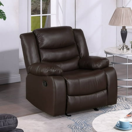 TrumanPick Manual Recliner Rocker Chair, Leather Rocker Recliner Living Room Theater Reclining Chairs for Adults Small Spaces, Brown