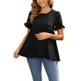 thumbnail image 2 of INSPIRE CHIC Women's Mother's Days Maternity Casual Round Neck Ruffle Sleeve Button T-Shirts Babydoll Loose Fit Peplum Tops S Black, 2 of 6
