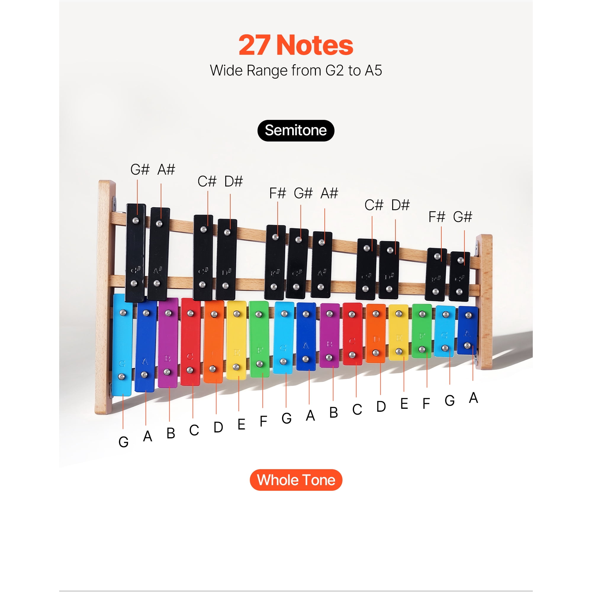 KFFKFF 27-Note Glockenspiel Xylophone with Colorful Metal Keys, Includes 4 Mallets and Carrying Bag, Ideal for Beginners and Enthusiasts of All Ages