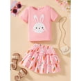 thumbnail image 2 of Sytepopcy Girls Summer Outfit Short Sleeve Bunny T-Shirt Shirred Tiered Rabbit Skirt Two Piece Toddler Easter Clothes Set 6T/1940, 2 of 7