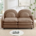 thumbnail image 4 of Teddy Fabric Cloud Loveseat Sofa - Curved Backrest with Lumbar Pillows, 2-Seater Modular Couch with Double-Layer Cushion, Camel, 4 of 13