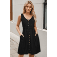 thumbnail image 4 of Womens Summer Dresses 2024 Sleeveless O Neck Buttons Midi Dress Fashion Casual Fit Elegant Boho Beach Vacation Sundress (Black,Small), 4 of 6