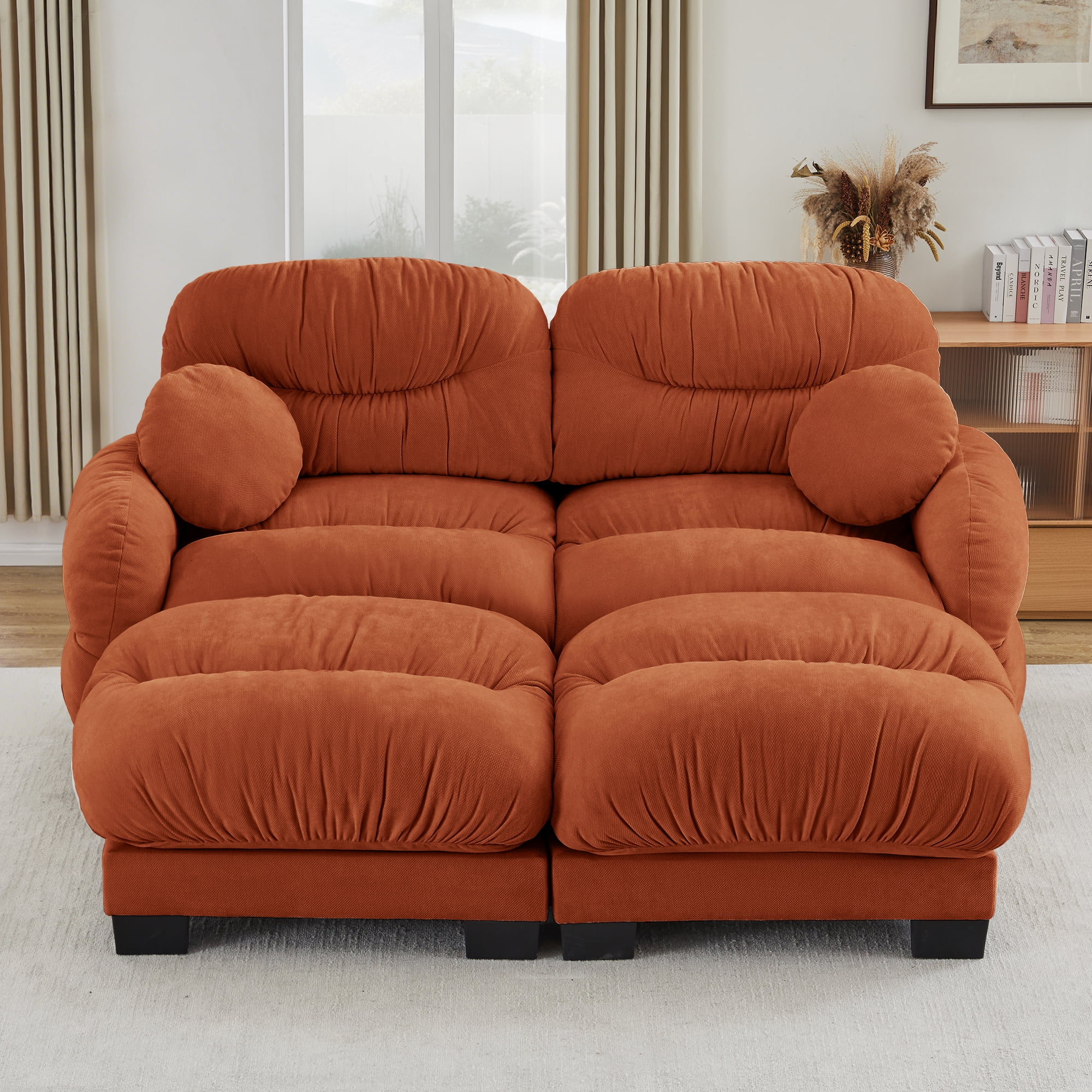 81" 2 Seater Sectional Couch Cozy Chenille Modular Sofa with 2 Ottoman and 2 Throw Pillows