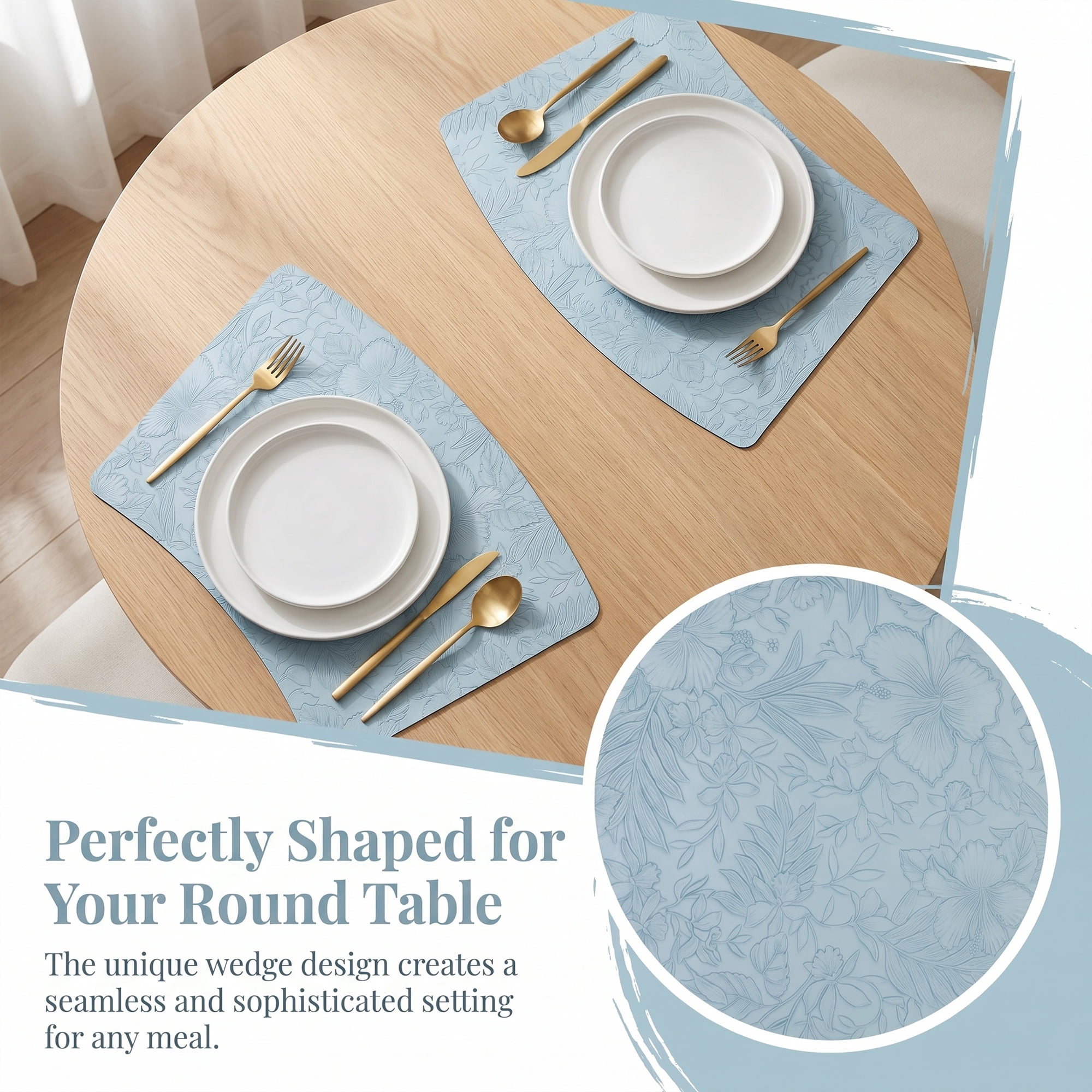 Unique Bargains Set of 6 Place Mat Faux Leather Table Placemat Washable Light Blue 19x12in