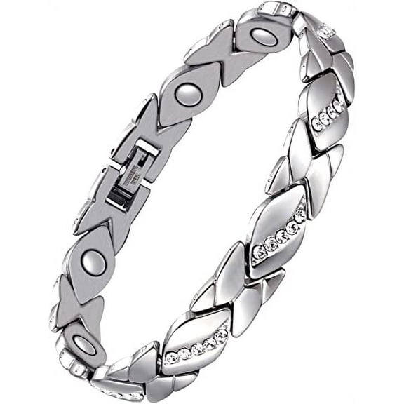 Wollet Pure Copper Bracelets for Women, Silver Plated Copper Bracelets,Cubic Zirconia Bracelets with 3500 Gauss Magnets,Jewelry Gift for Mom