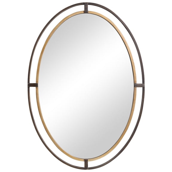 Sleek Open Double Metal Frame Oval Mirror, Rustic Bronze- Saltoro Sherpi
