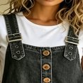 thumbnail image 3 of Morttic Women's Vintage Washed Denim Overalls – Casual Loose Wide Leg Jumpsuit with Pockets & Adjustable Straps Button Romper Black，L, 3 of 6