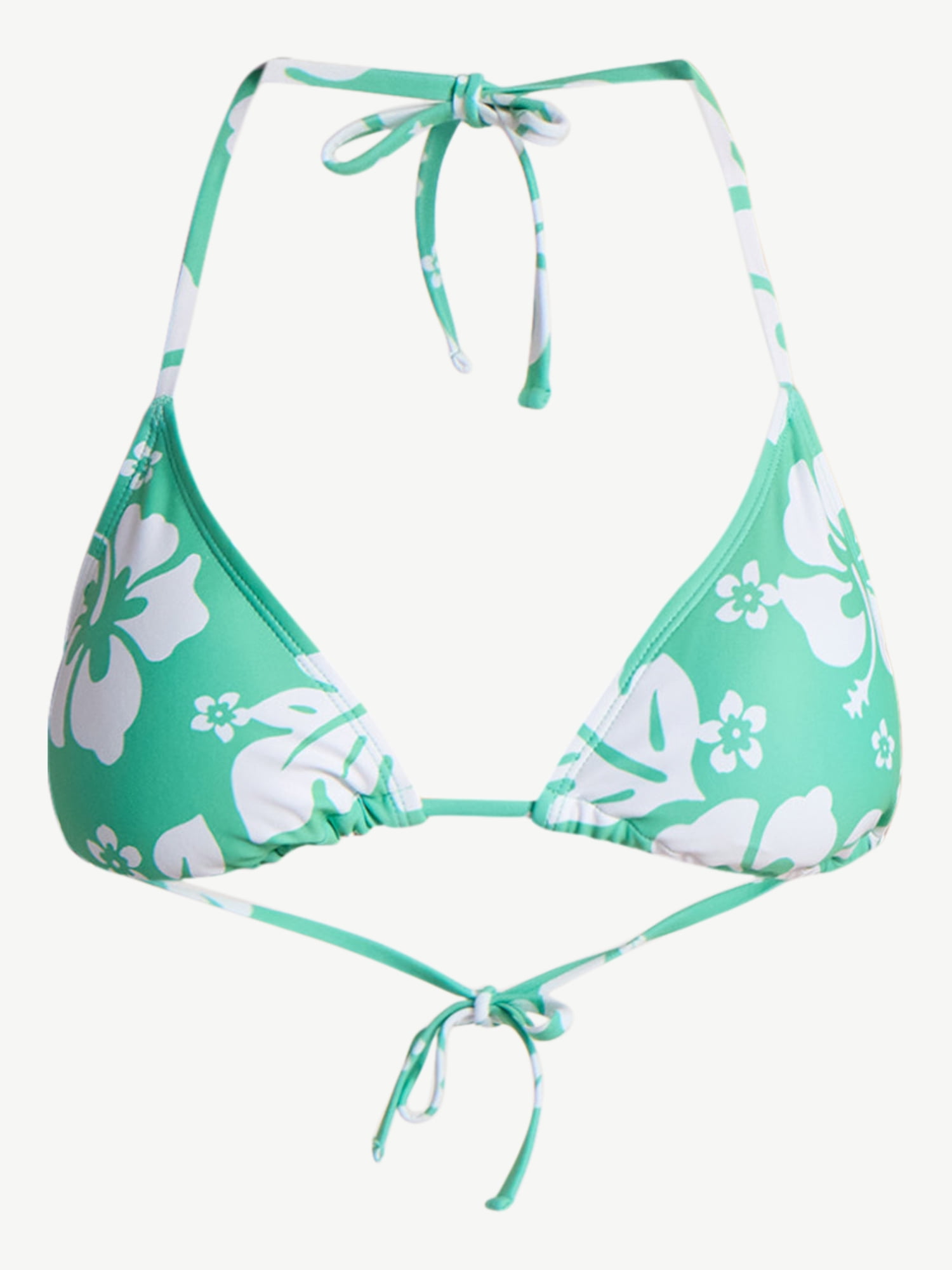 No Boundaries Hibiscus Printed Triangle Bikini Top, Women’s XXS-XXL