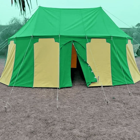WEEKEND SALE Medieval Green Yellow Burgundian 6x4 M Functional Water Proof Camping Tent