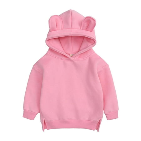 

ZCFZJW Baby Girls Boys Hoodie Sweatshirt Children Cute Bear Ears Hoodie Solid Color Pullover Outerwear Spring Comfy Warm Top(Hot Pink 9-12 Months)