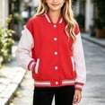 thumbnail image 2 of Lutiedan Kids Varsity Baseball Bomber Jacket Boys Girls Long Sleeve Button down Jackets Unisex School Uniform Jackets Size 1-15, 2 of 7