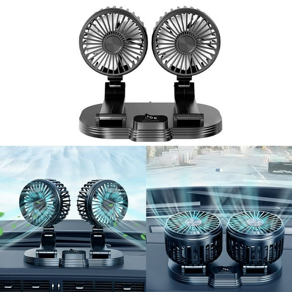 360° Adjustable Dual Head Car Fan USB Car Home Cooling Fan Powerful Double-Head