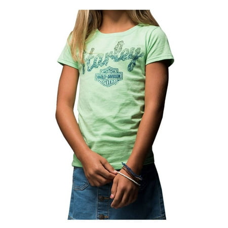 - Harley-Davidson Girls' Apple Green Haven Ride Short Sleeve Crew Tee 5Q04-HE3M, Harley Davidson